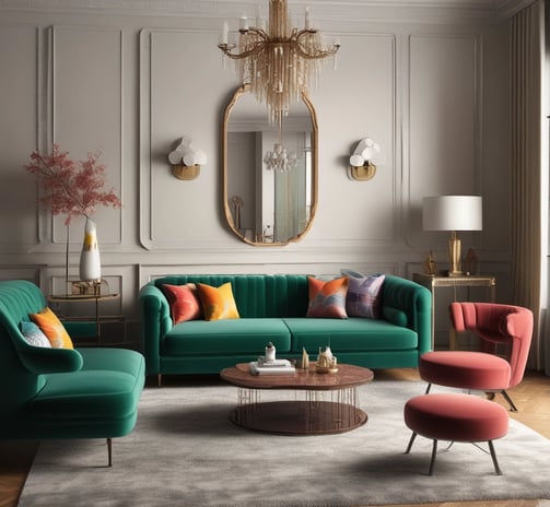 A laptop screen displaying the Pinterest website. The web page shows various home decor ideas with images of decorative items and interiors. The laptop is placed on a wooden surface in a room with plants and modern furniture in the background.