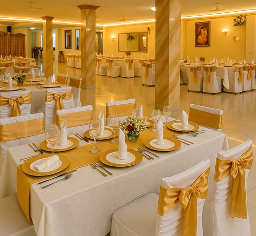 Centro de mesa con rosas blancas y velas decorativas
