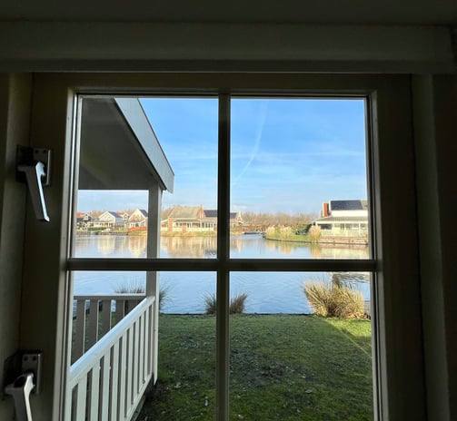 View from kitchen at waterside, Zuytland-Buiten Simonshaven, Zuid-Holland