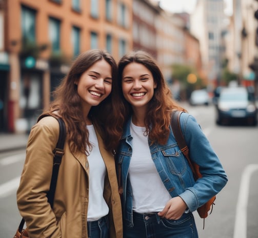 A person with a joyful expression is riding a bicycle, sporting a t-shirt that encourages positive thinking. The background includes a textured wall and a moody sky, adding contrast to the scene.