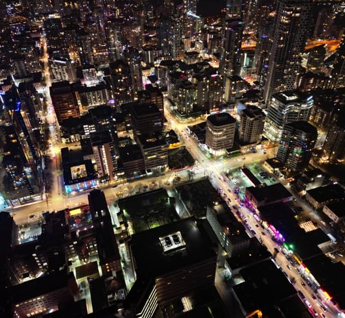 a cityscape of a city at night