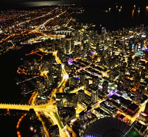 a cityscape of a city at night