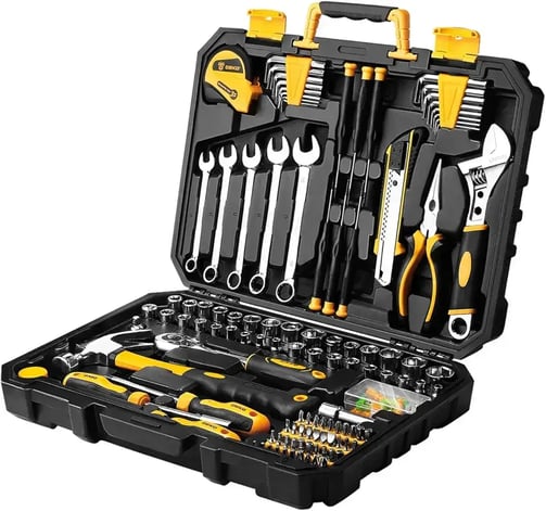 DEKOPRO 158 Piece Tool Set-General Household Hand Tool Kit,Auto Repair Tool Set, with Plastic Toolbo