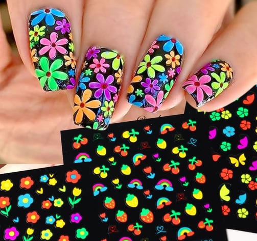 Uñas de flores neón