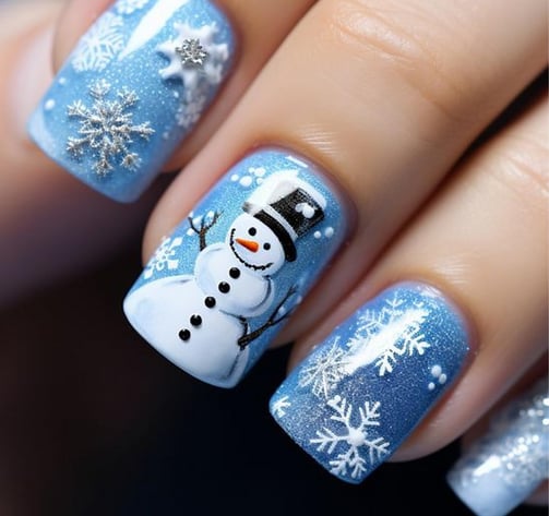 Uñas con diseño de muñeco de nieve