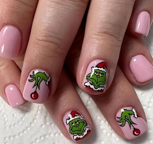Uñas navideñas con diseño de grinch