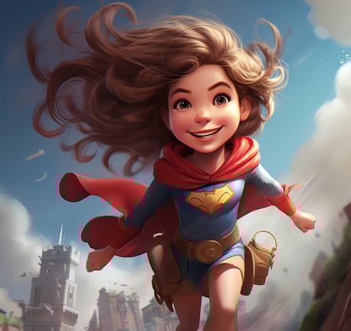 Happy super hero girl running