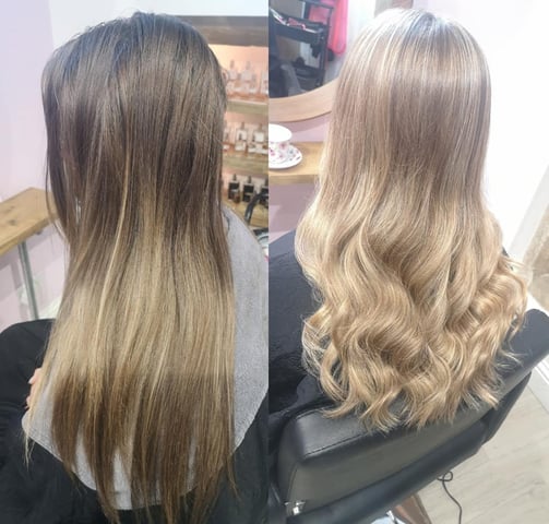 before and after brunette with tints