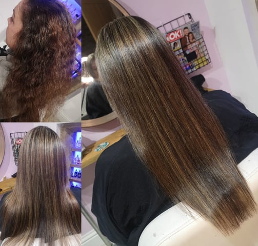 Before and after curly brunette to sytraight style