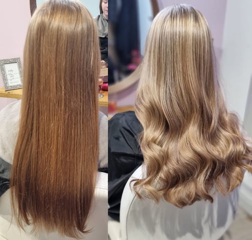 before and after red hair to blonde style