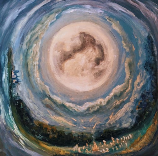 a painting of a moon in a painting