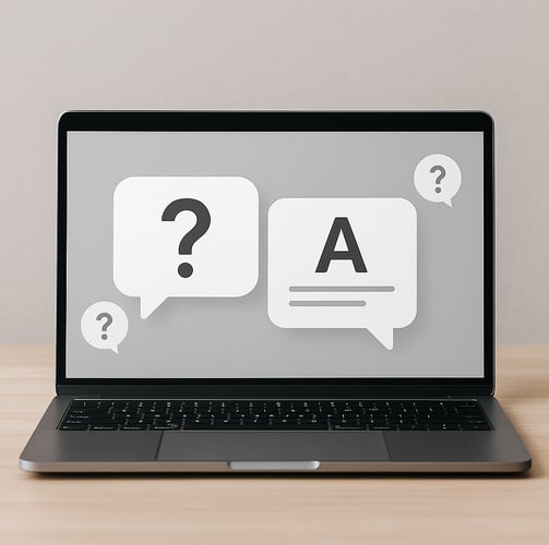 a laptop computer with question mark on it