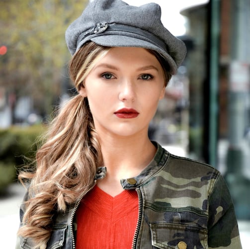 Headshot of model with hat