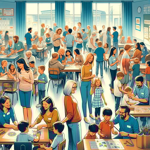 Parents and community members actively participating in a school event