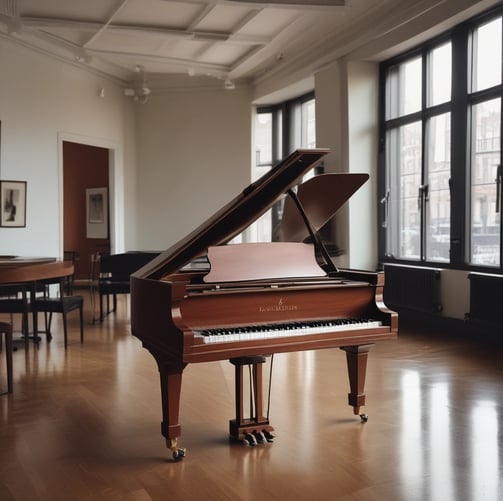 Beautiful grand piano in class