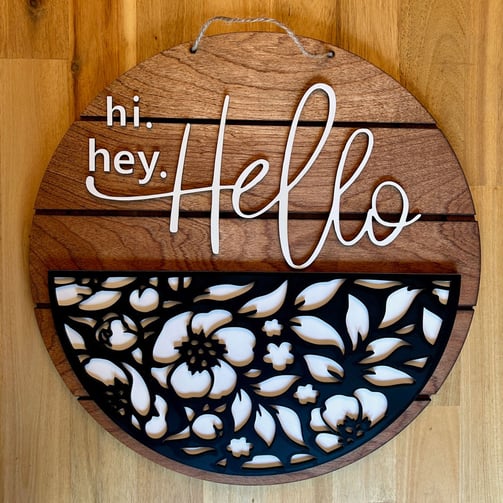 laser cut and painted wooden hello door or wall hanger