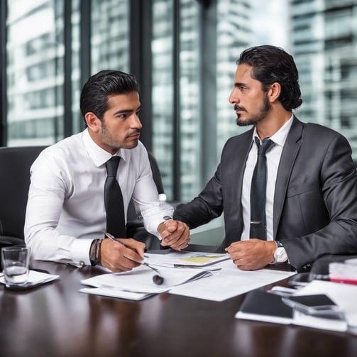 two men shaking hands in a conference room