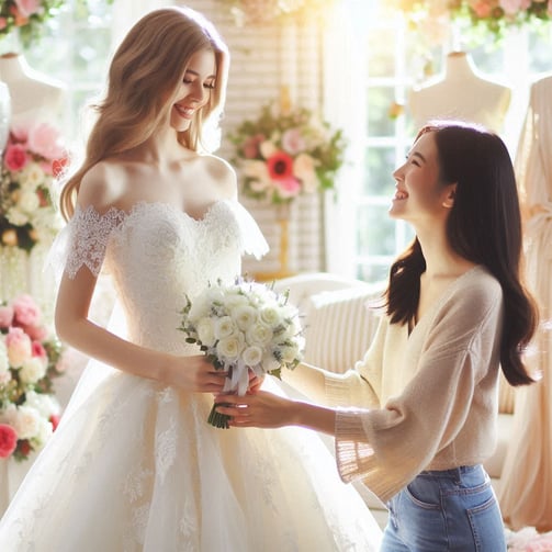femme qui donne un bouquet a la mariée