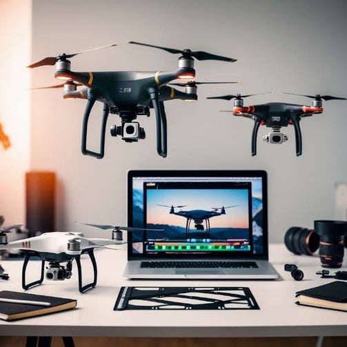 image of multiple drones over a workshop desk