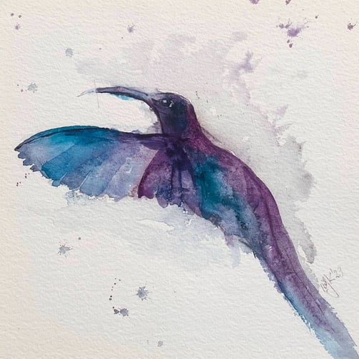 Exquisite Purple Hummingbird Painting | Colibri Watercolour