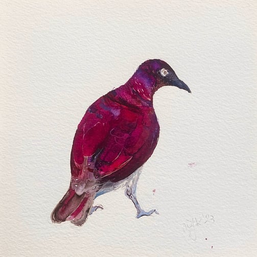weronika kacperski little bird watercolour in scarlet and burgundy