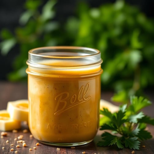 Honey Mustard Dressing in a mason jar