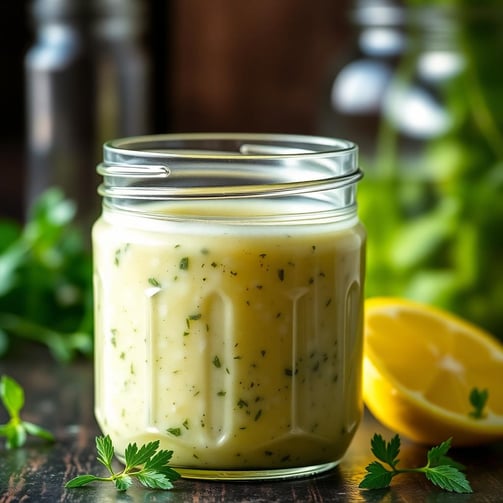 Lemon Herb Dressing in a mason jar