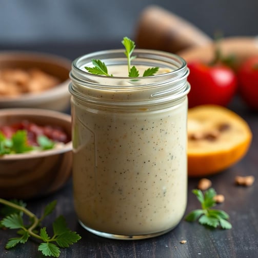Tahini Dressing in a mason jar