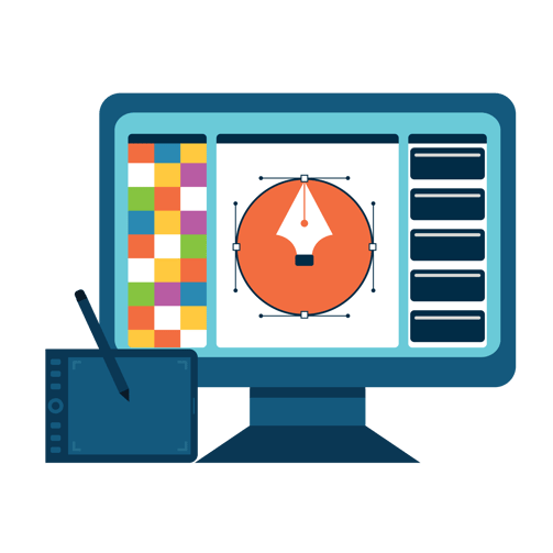a computer monitor screen with a pen and a pen
