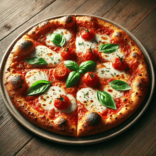 Picture of a plated Margharita pizza.