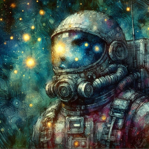 A starry night astronaut portrait.