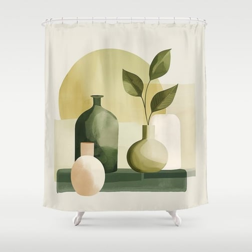 Minimalist Vases with Delicate Plant Shower Curtain BY Fresh Wave Lab