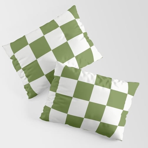 Olive Green and White Checkered Pattern - Bold and Natural Design Pillow Sham by Mash Mash