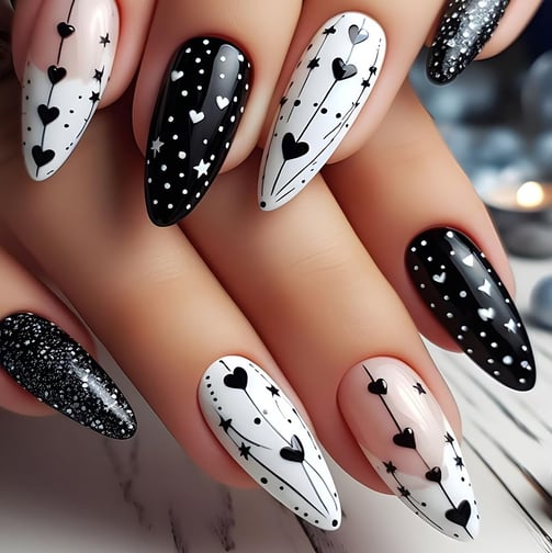Uñas en negro para San Valentín