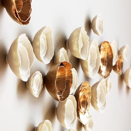 Textural ceramic art piece custom designed by Lumai Studio for Marrakesh luxury interior