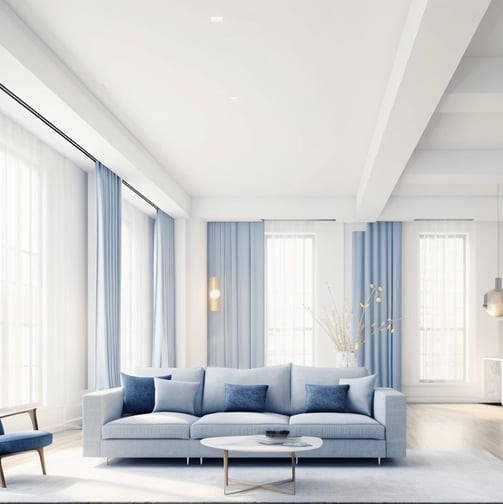 a living room with a couch and a chair
