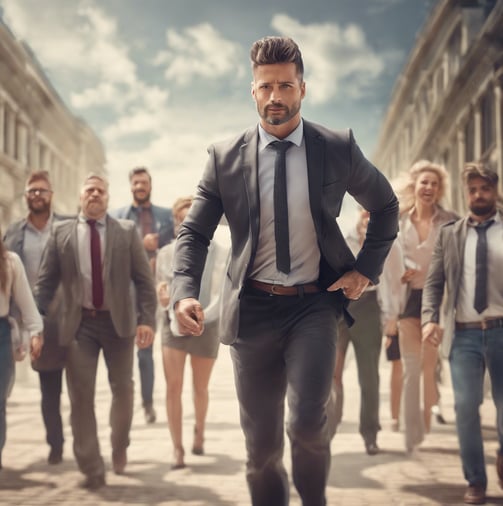 a man in a suit and tie walking down a street