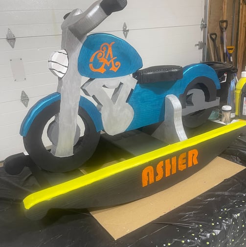 children's motorcycle rocker custom colors