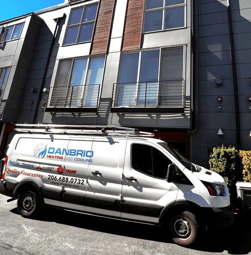 DANBRIO's Branded Van in front of a building visiting our client 