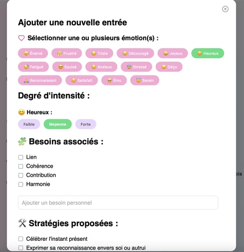 CHOIX DES ÉMOTIONS APPLICATION ÉMOTIVE