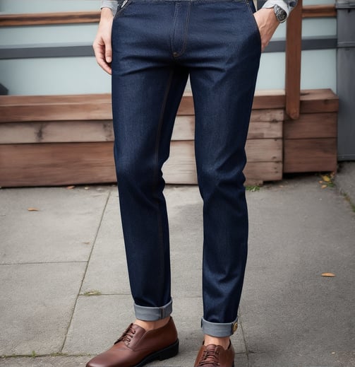 a man in a jeans and brown shoes
