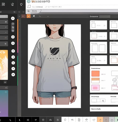 A computer screen showing a Photoshop workspace where a custom image is being designed for a t-shirt