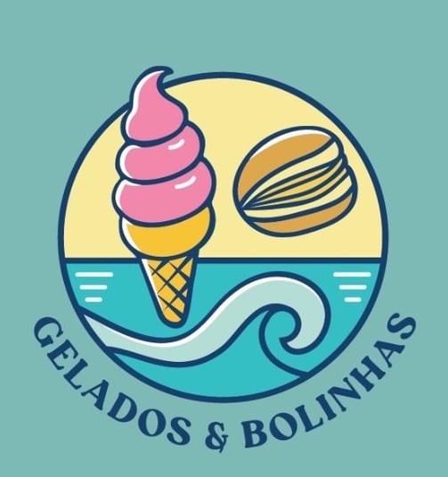 a logo for a restaurant called gelados e bolinhas