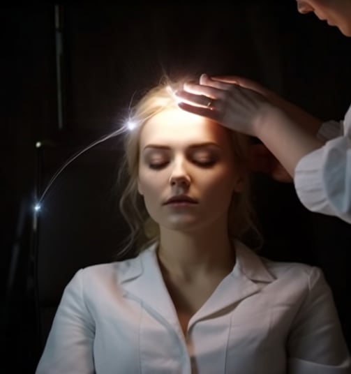 Woman is receiving subconscious suggestions to improve future decisions.