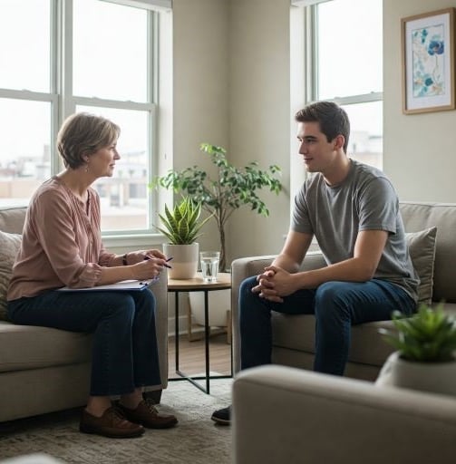 Counselor interacting with a client.