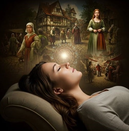 Women under hypnosis is experiencing scenes out of a past life.