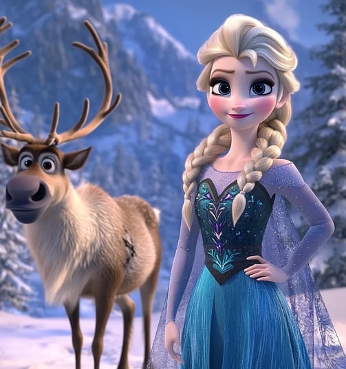 Elsa uit Frozen met een Eland