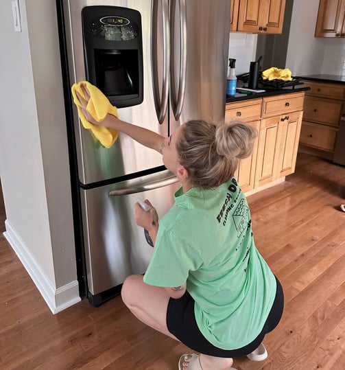 A professional cleaner thoroughly cleans the fridge