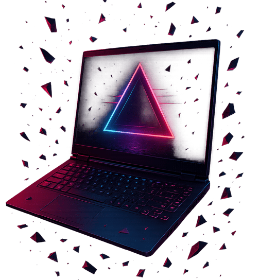 Gaming Laptop in a cyberpunk theme with small fragments