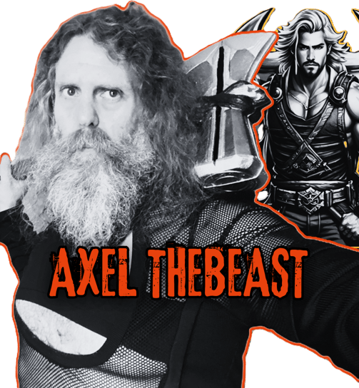 black white image of Axel TheBeast with his spirit companion behind